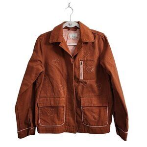 Numph Womens Jacket Medium 38 Brown Heart Print‎ Pockets Button-Up